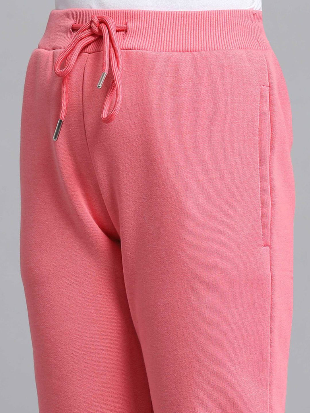 Girls Pink Printed Round Neck Full Sleeve Tracksuit