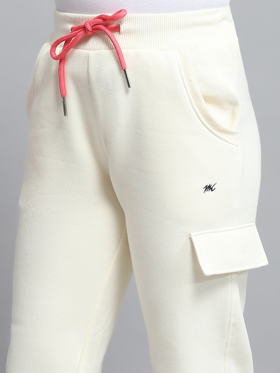 Girls Off White Printed Hooded Full Sleeve Tracksuit