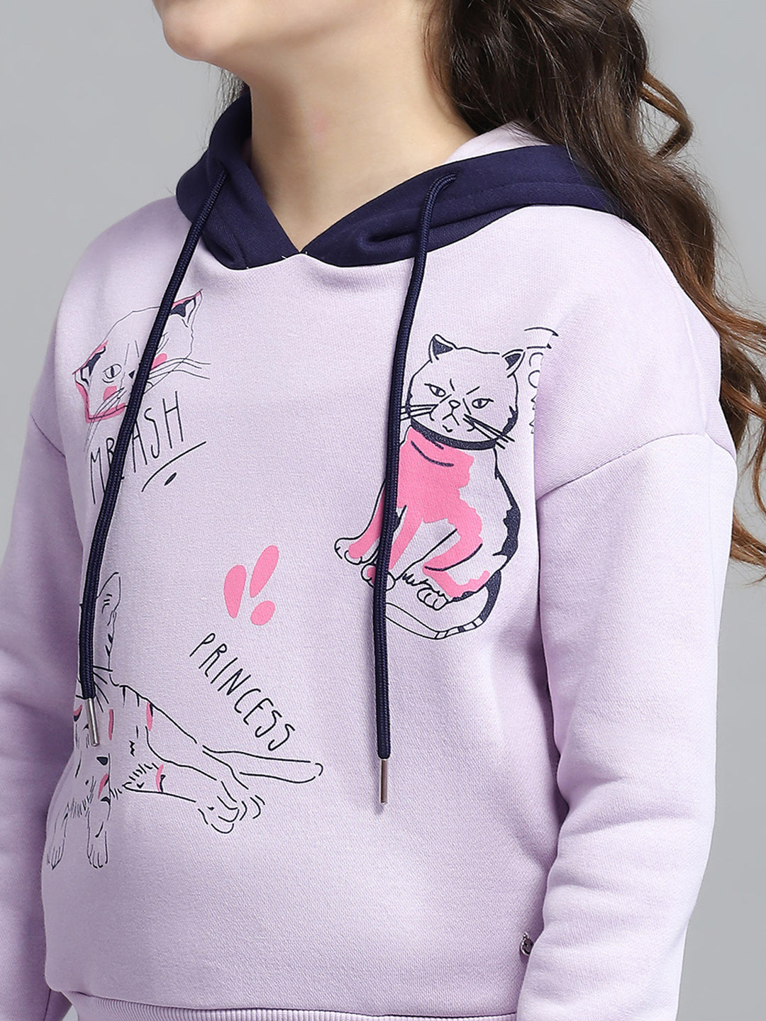 Girls Purple Printed Hooded Full Sleeve Tracksuit