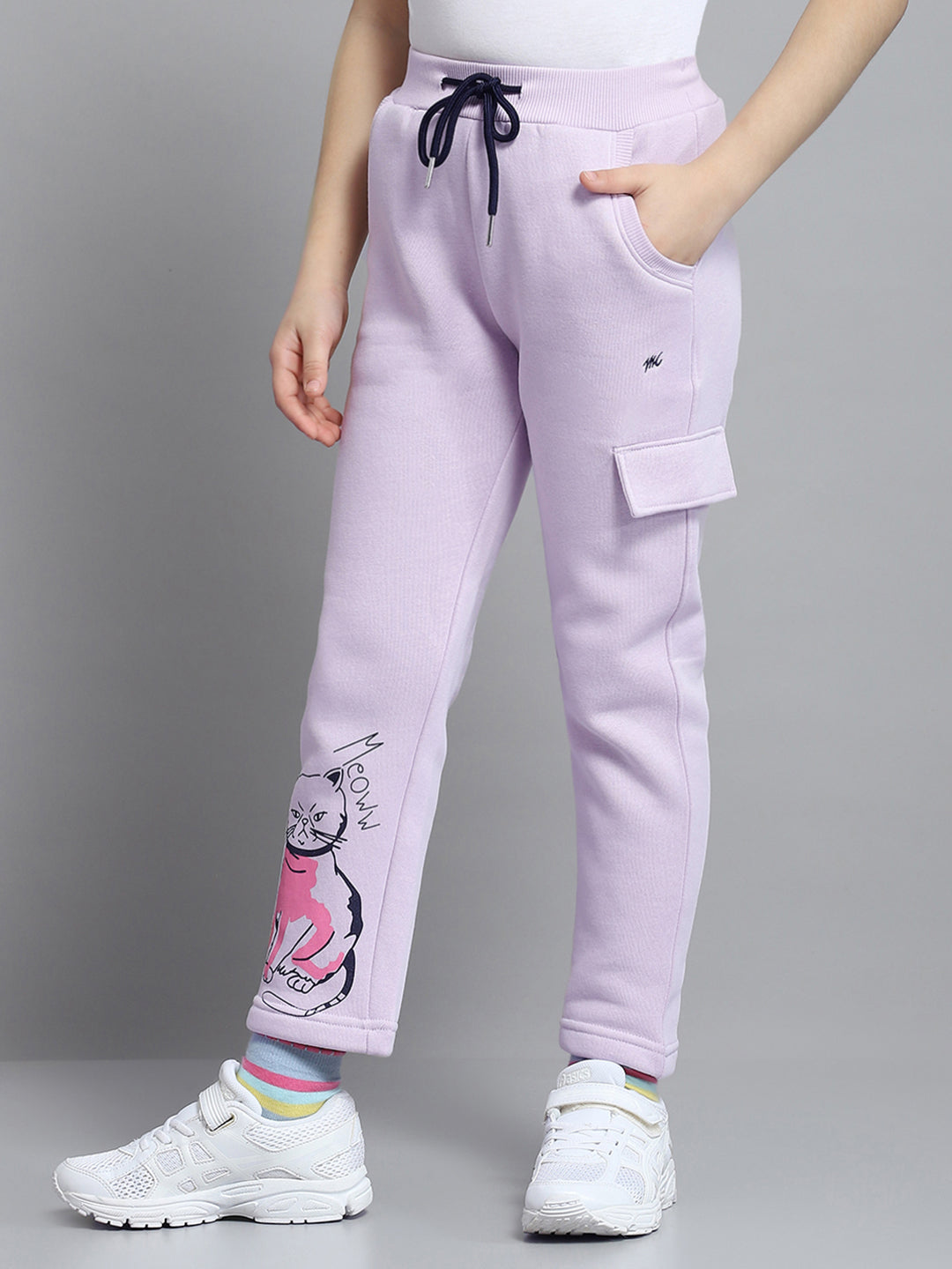 Girls Purple Printed Hooded Full Sleeve Tracksuit