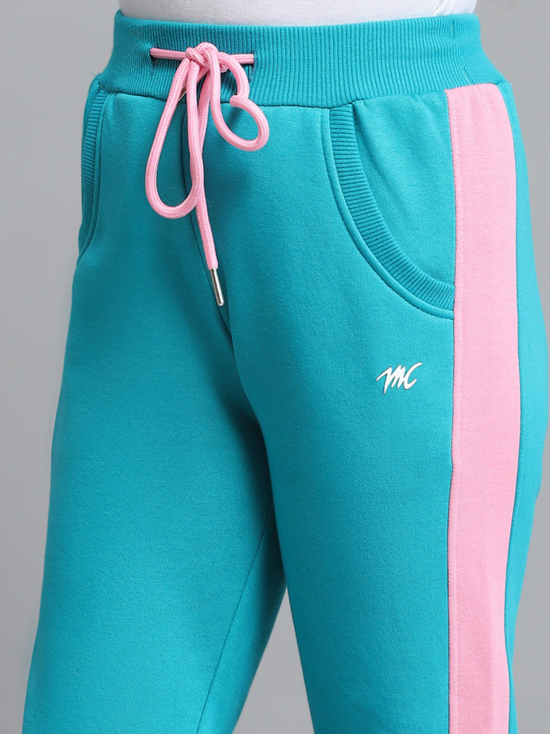 Girls Teal Blue Printed Hooded Full Sleeve Tracksuit