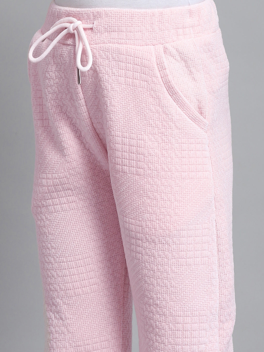 Girls Pink Self Design Collar Full Sleeve Cords Set