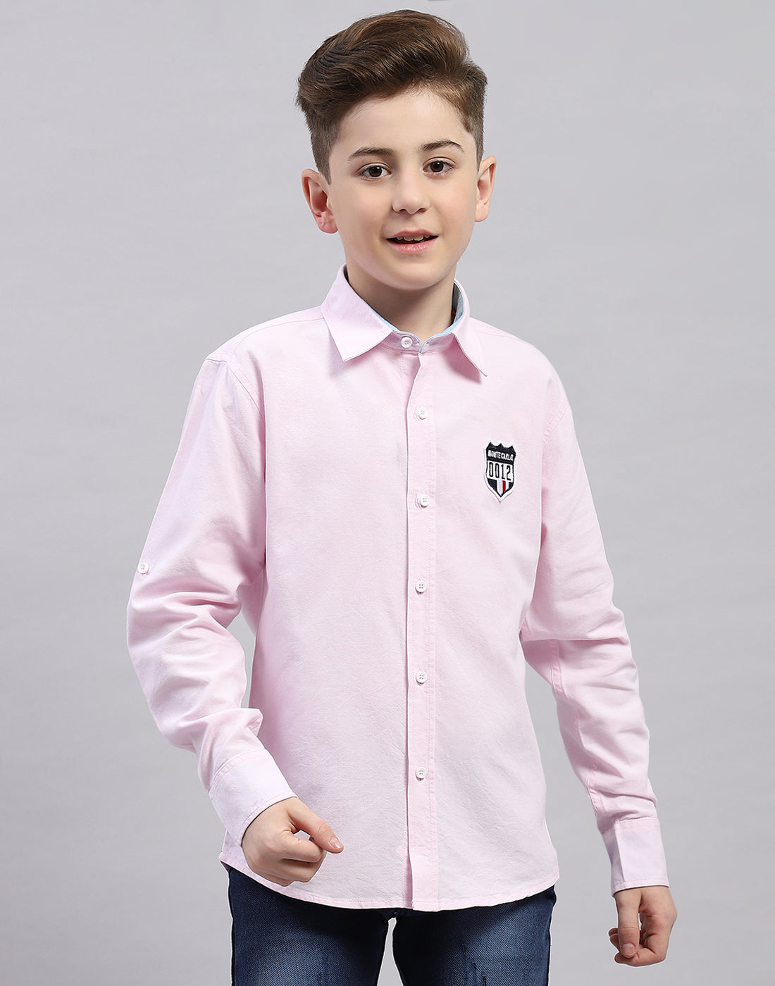 Boys Pink Solid Collar Half Sleeve Shirt