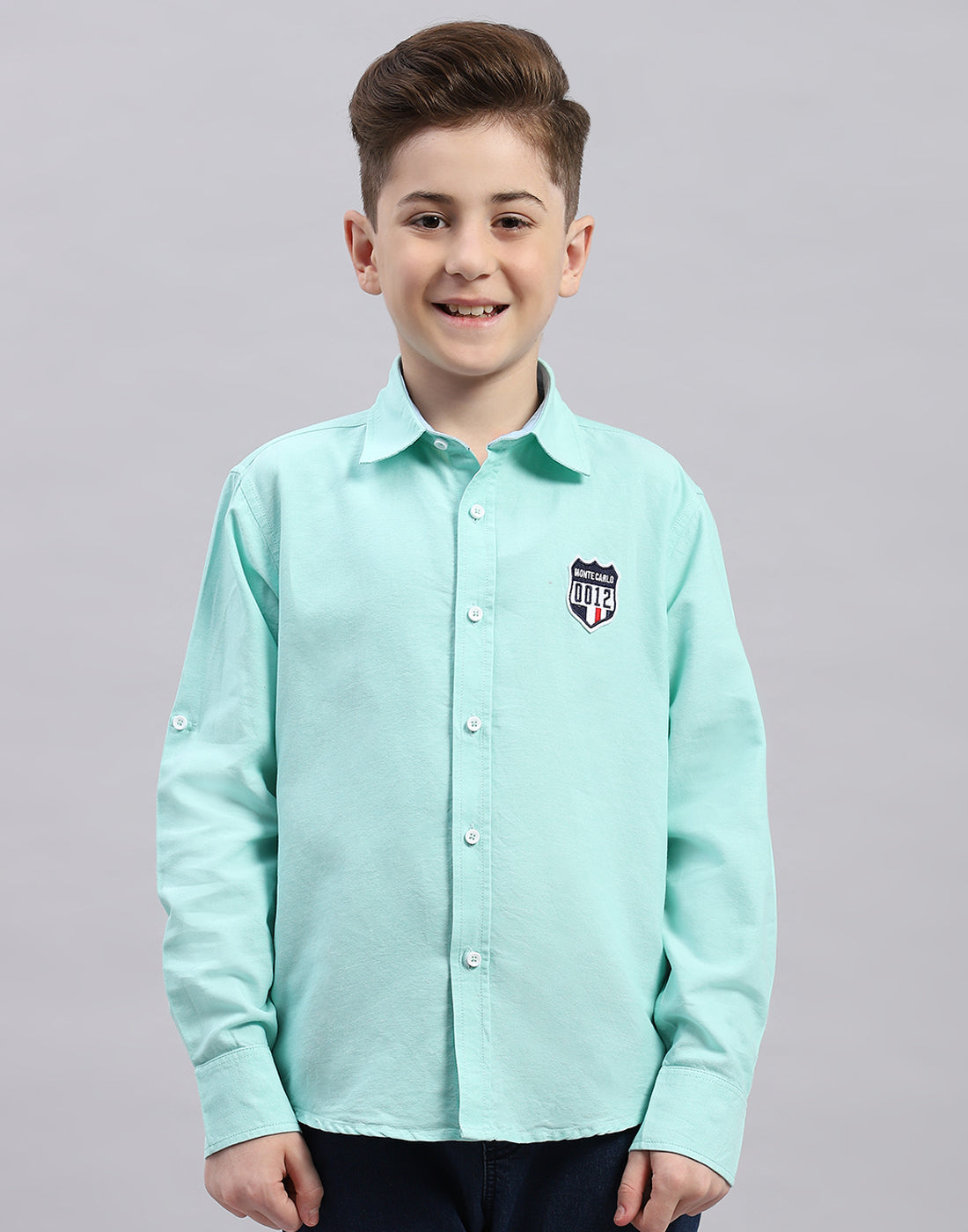 Buy Boys Green Solid Collar Full Sleeve Shirt Online in India