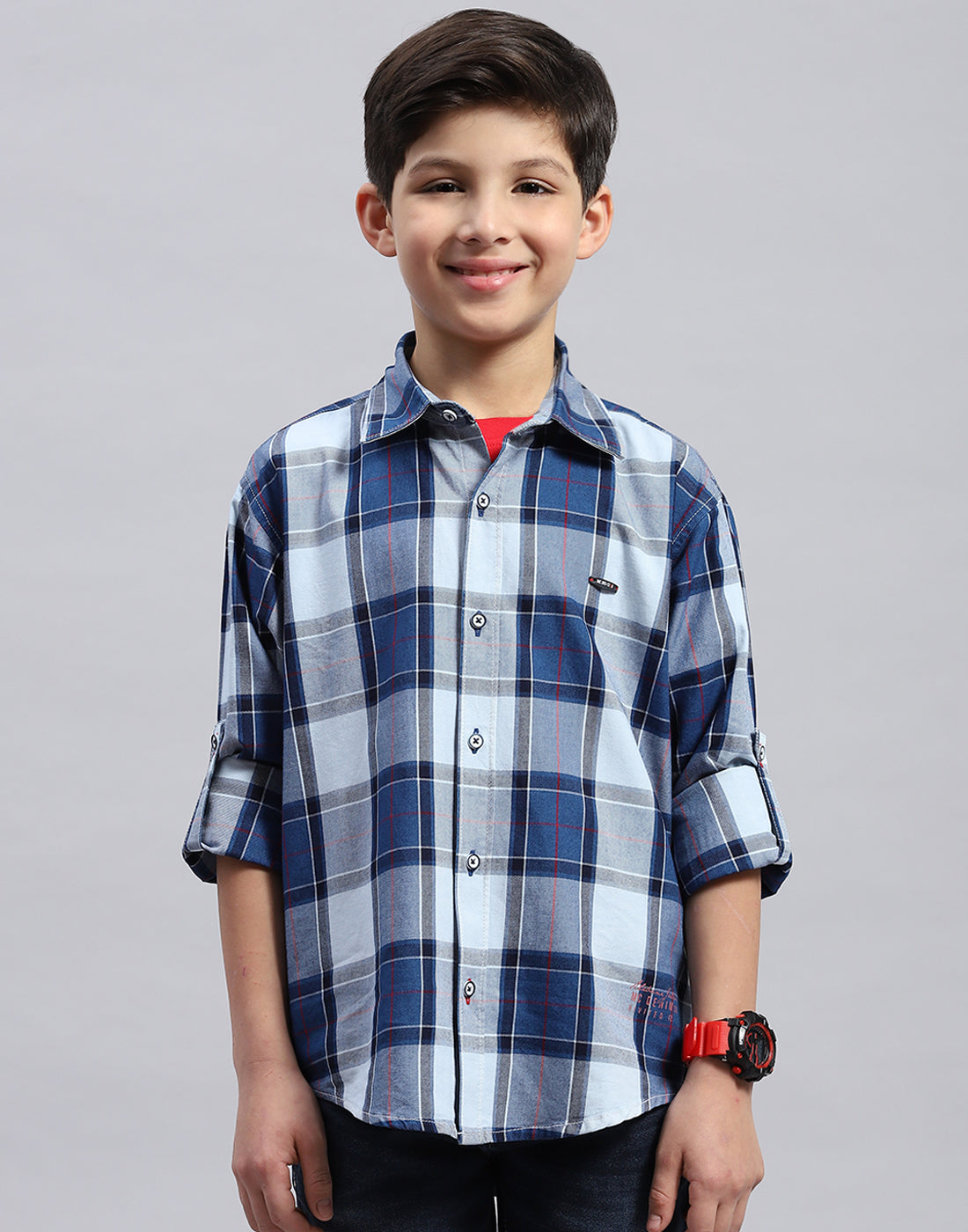 Boys Blue Check Collar Full Sleeve Shirt