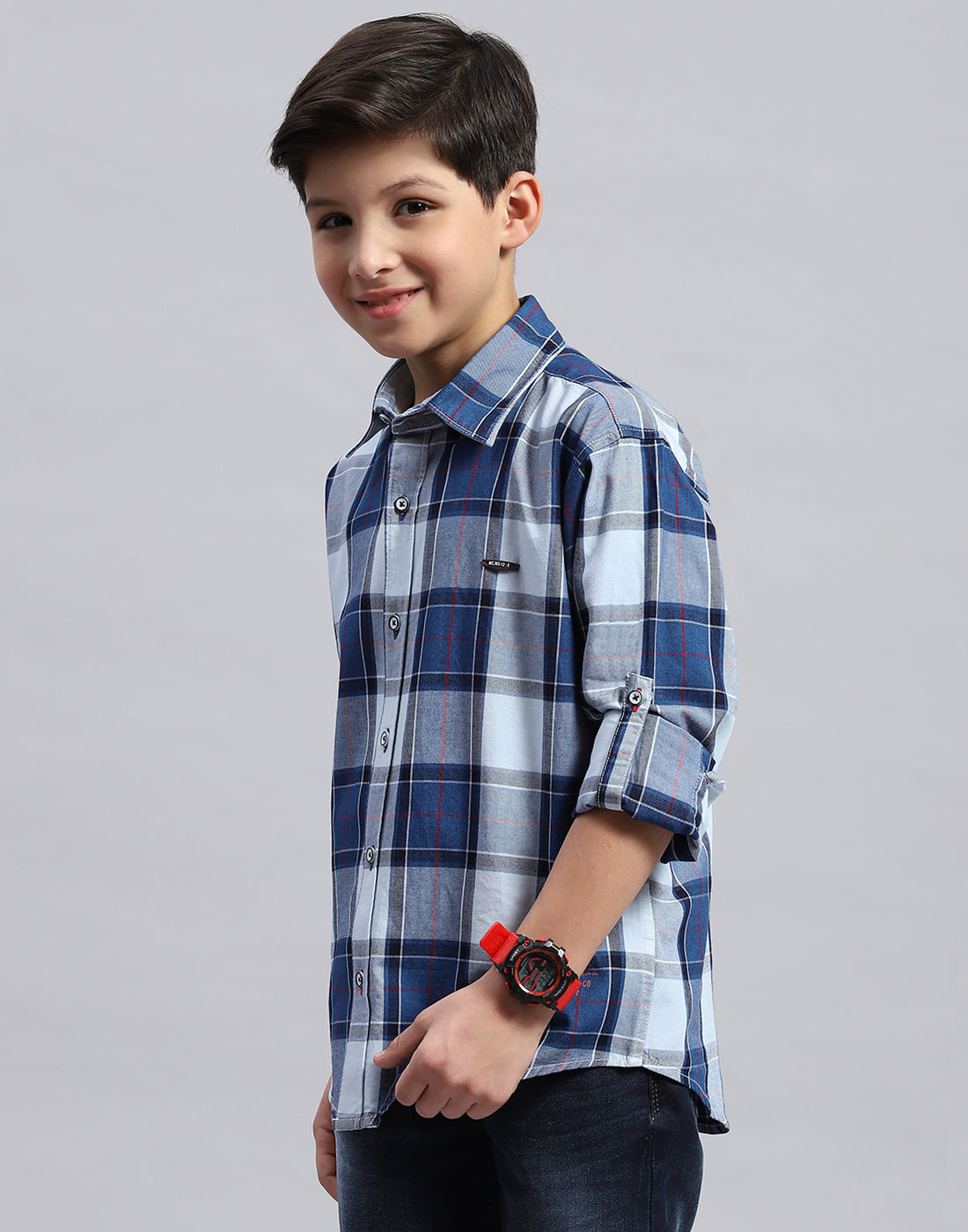 Boys Blue Check Collar Full Sleeve Shirt