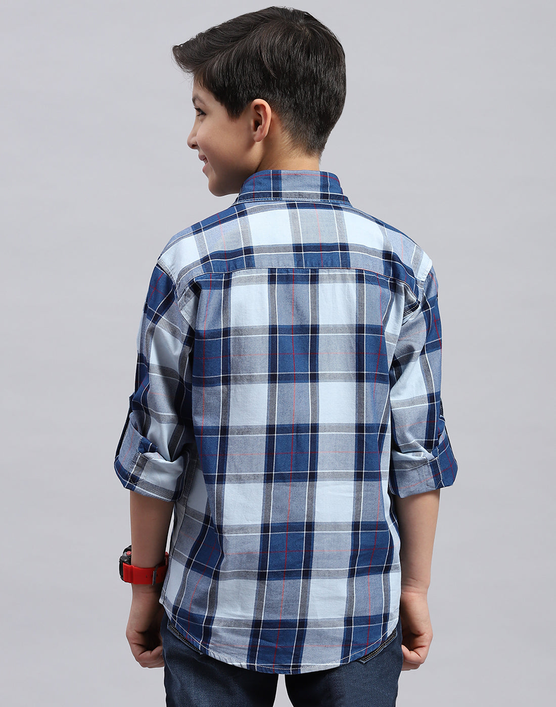 Boys Blue Check Collar Full Sleeve Shirt
