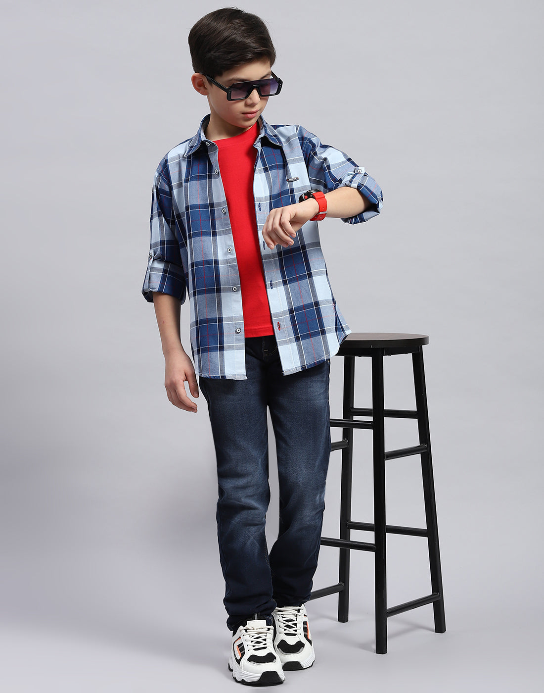 Boys Blue Check Collar Full Sleeve Shirt