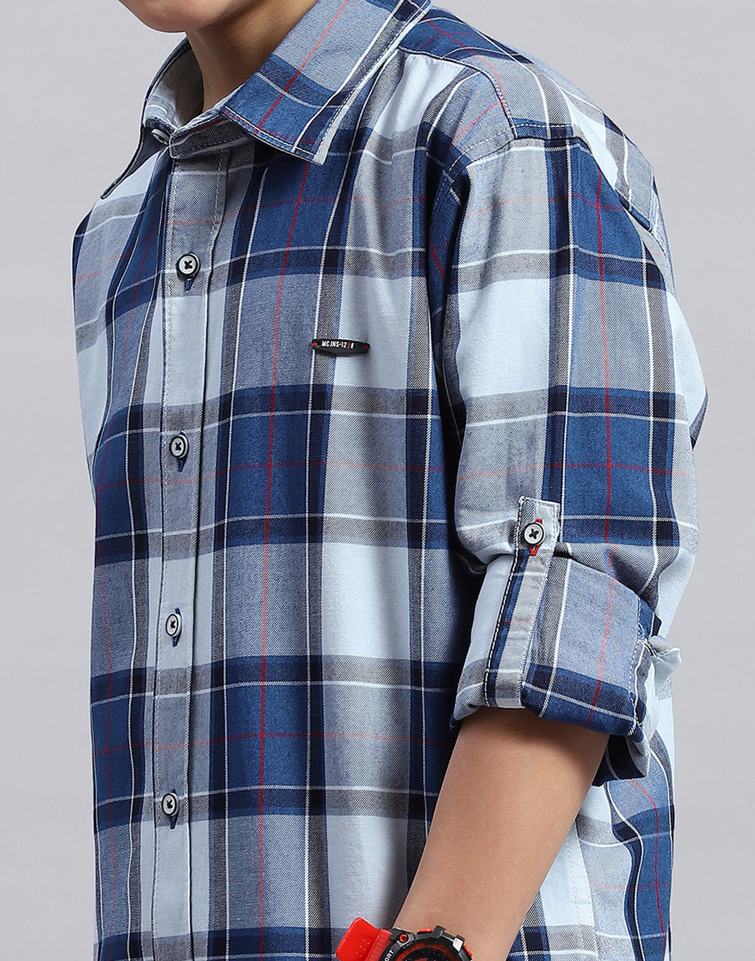 Boys Blue Check Collar Full Sleeve Shirt