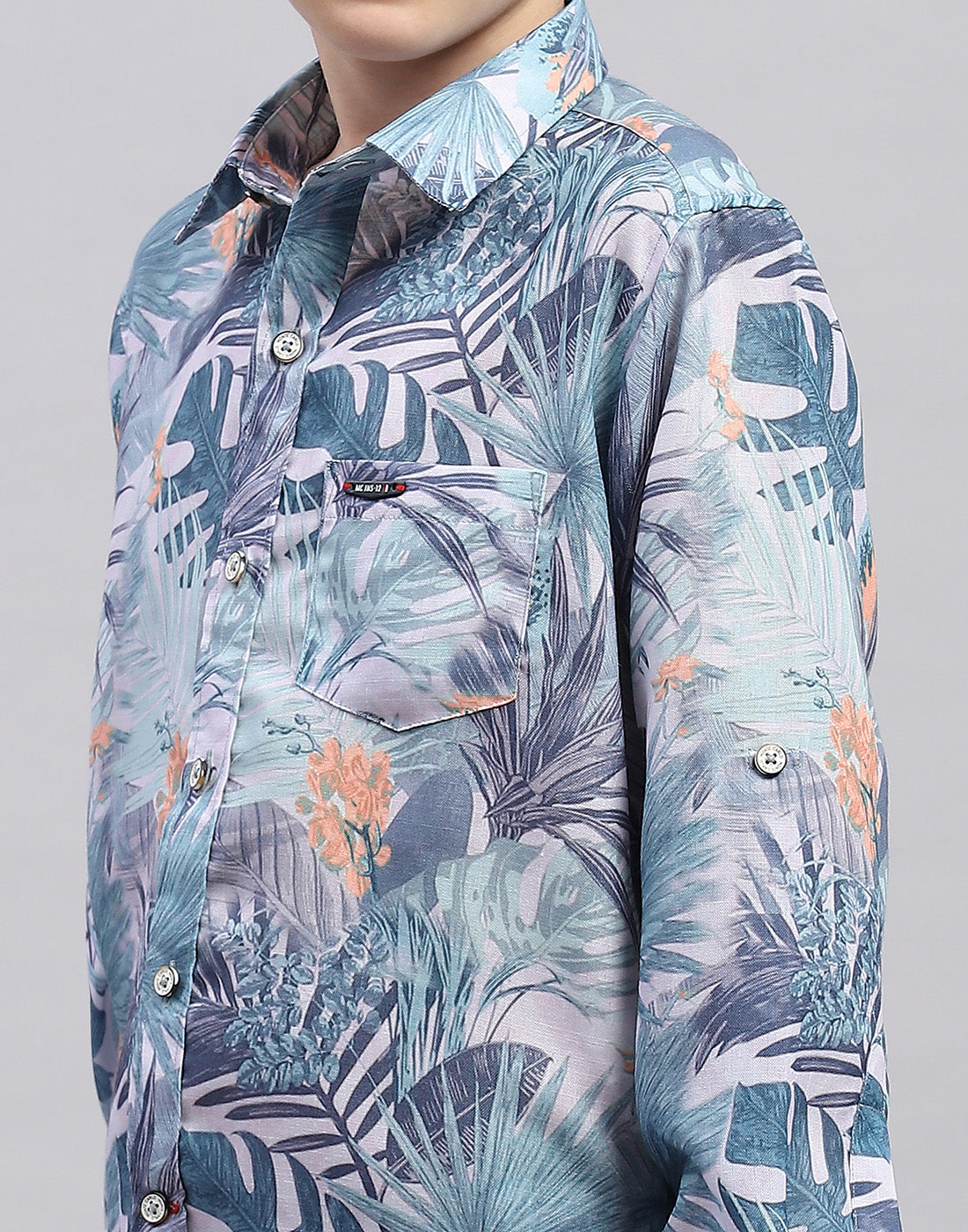 Boys Grey Printed Collar Full Sleeve Shirt