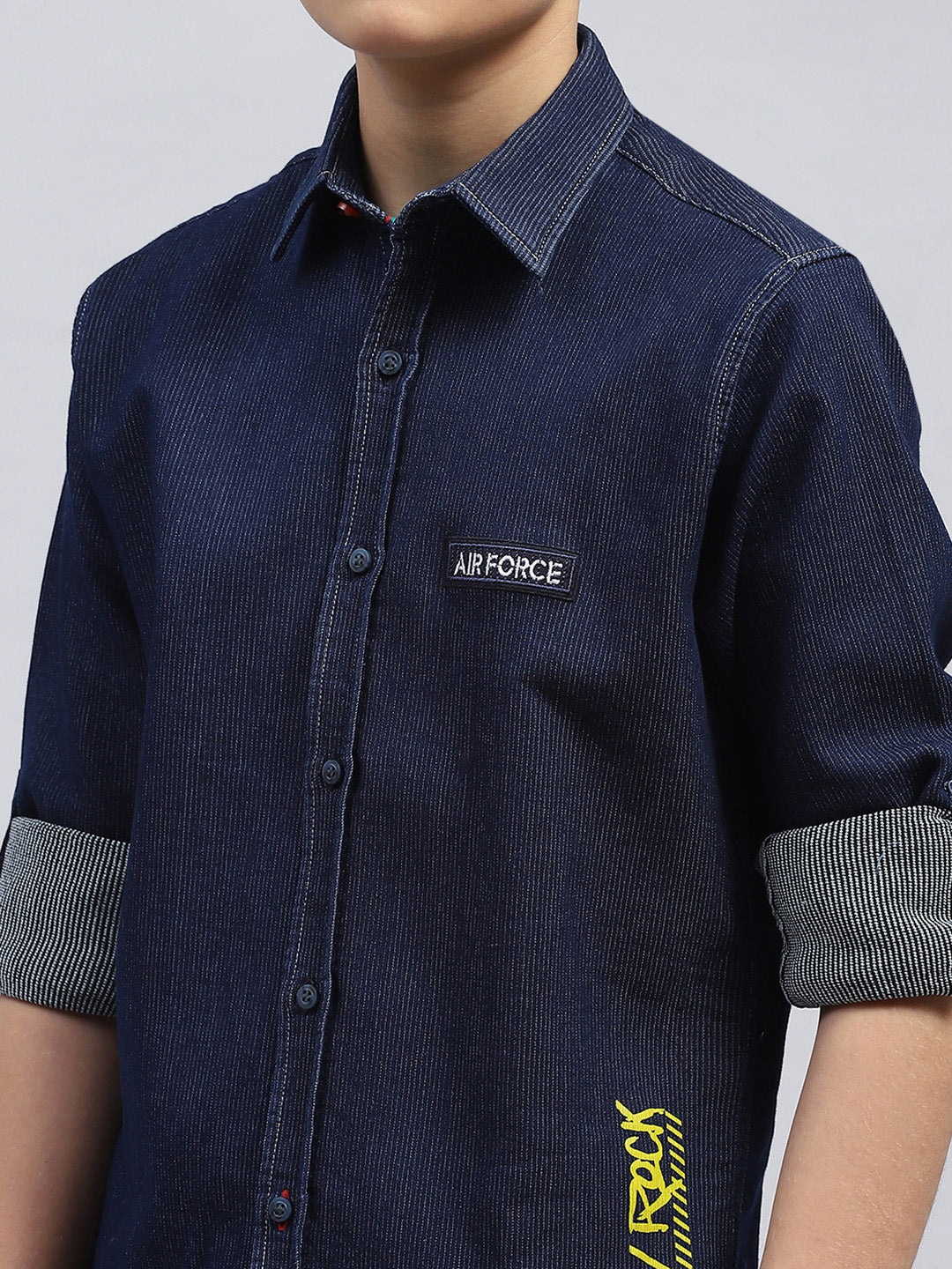 Boys Blue Solid Collar Full Sleeve Shirt