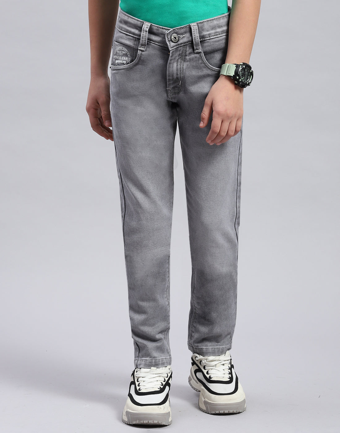 Boys Grey Light Wash Slim Fit Denim