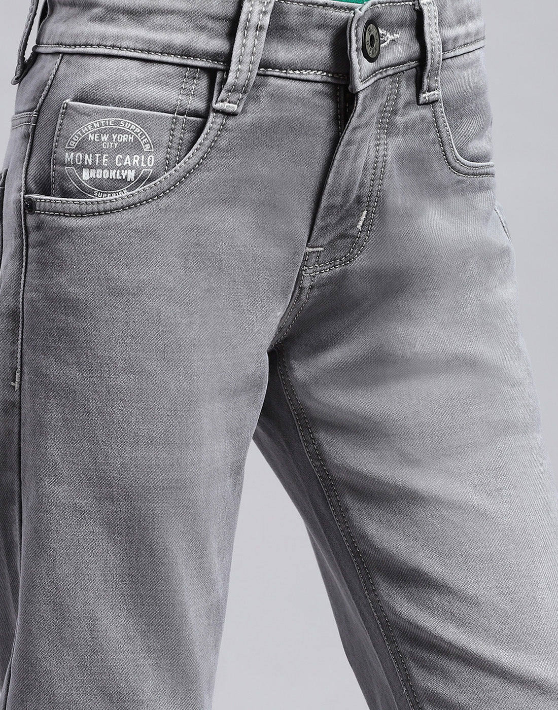Boys Grey Light Wash Slim Fit Denim