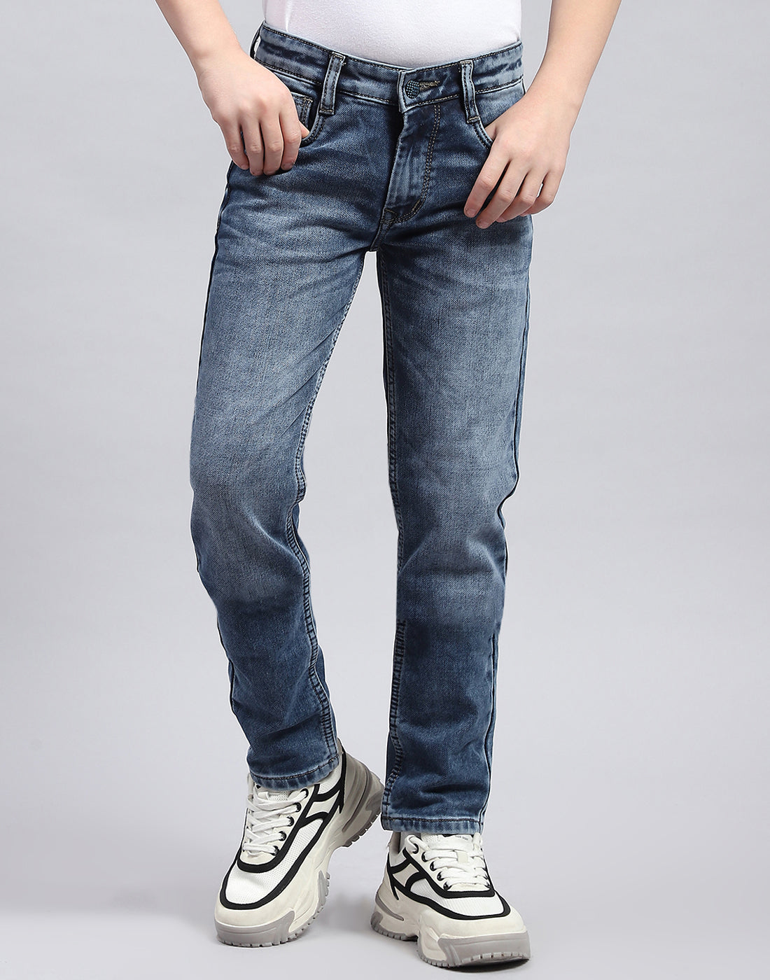 Boys Blue Solid Slim Fit Denim