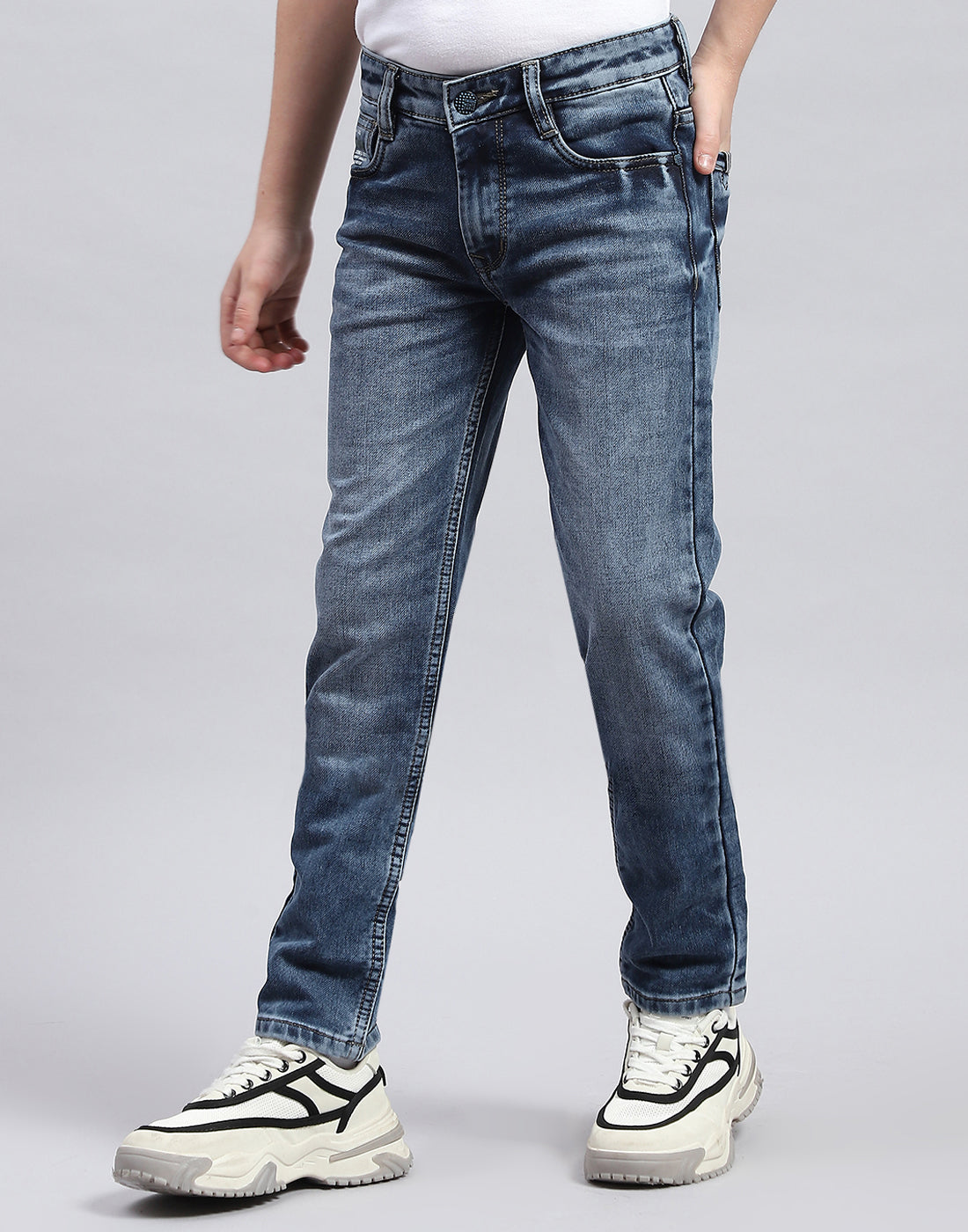 Boys Blue Solid Slim Fit Denim