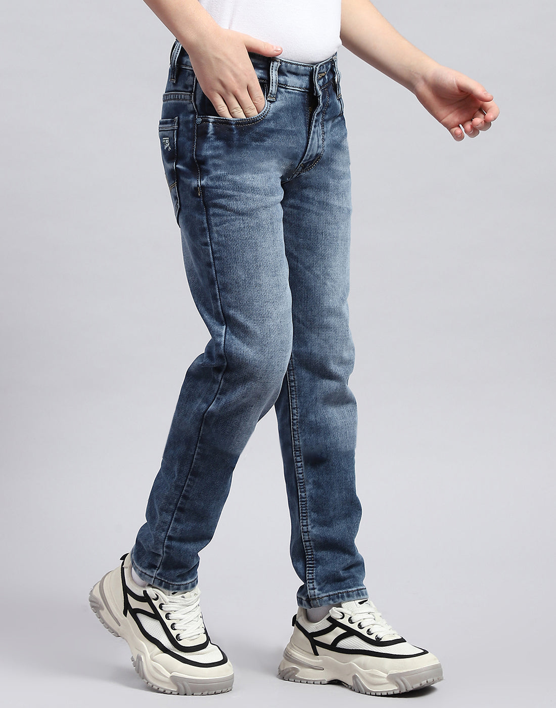 Boys Blue Solid Slim Fit Denim