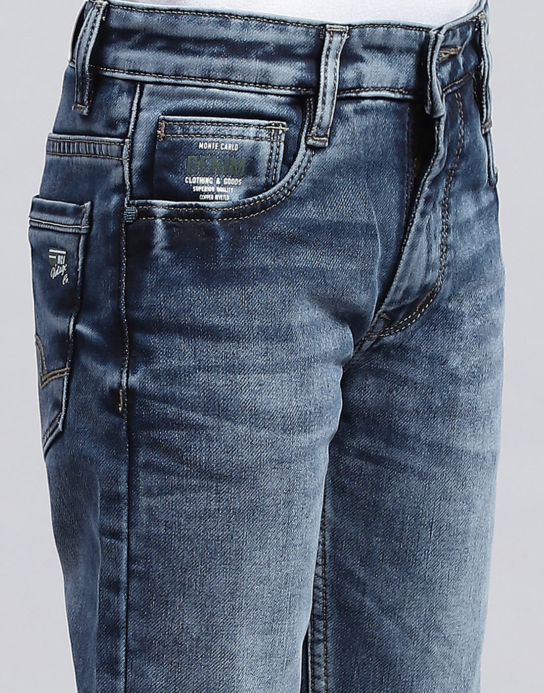 Boys Blue Solid Slim Fit Denim