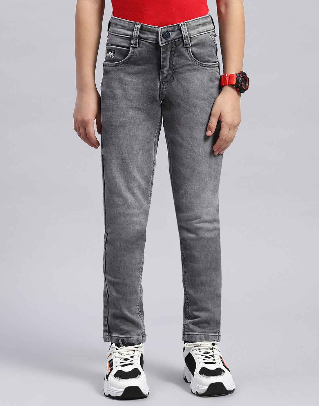 Boys Grey Light Wash Slim Fit Denim