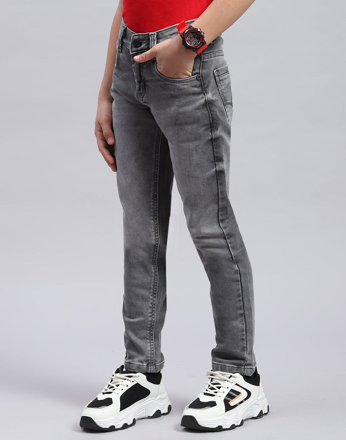 Boys Grey Light Wash Slim Fit Denim