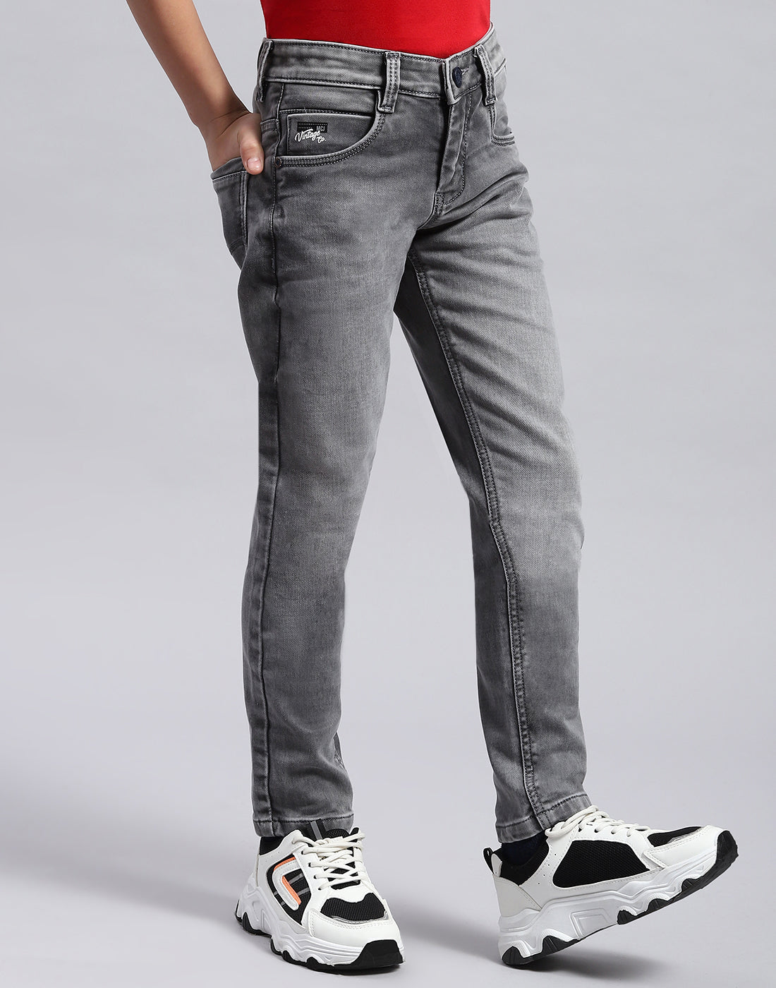 Boys Grey Light Wash Slim Fit Denim