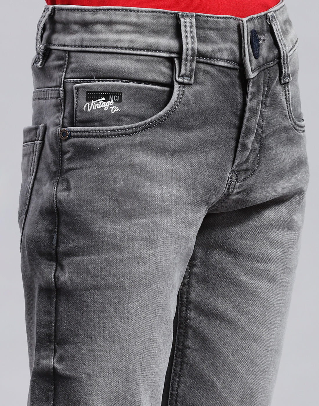 Boys Grey Light Wash Slim Fit Denim