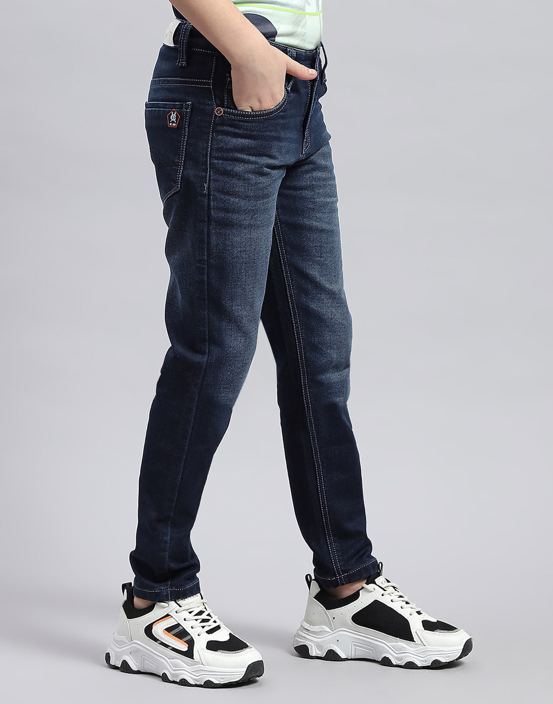 Boys Dark Blue Solid Slim Fit Denim