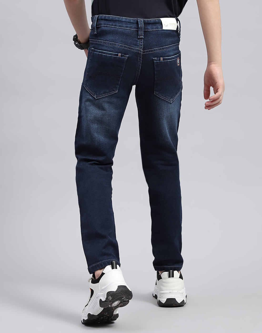 Boys Dark Blue Solid Slim Fit Denim