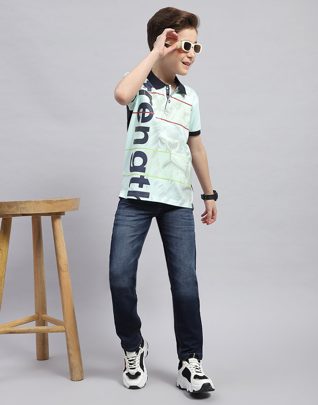 Boys Dark Blue Solid Slim Fit Denim