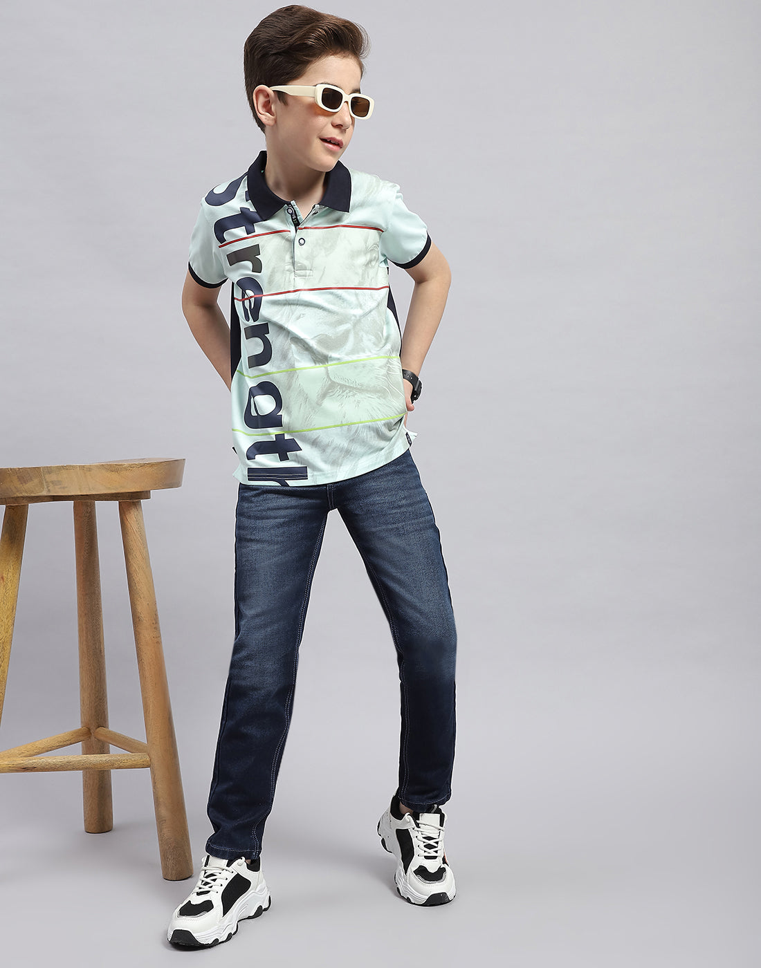 Boys Dark Blue Solid Slim Fit Denim