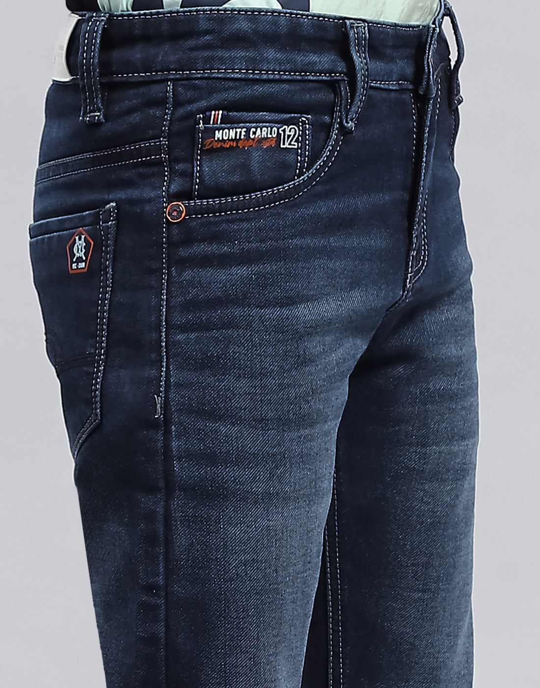 Boys Dark Blue Solid Slim Fit Denim