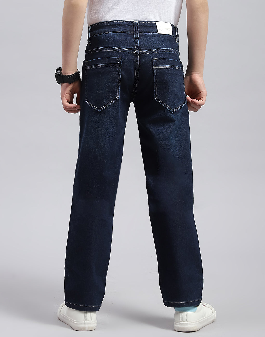 Boys Blue Solid Regular Fit Denim