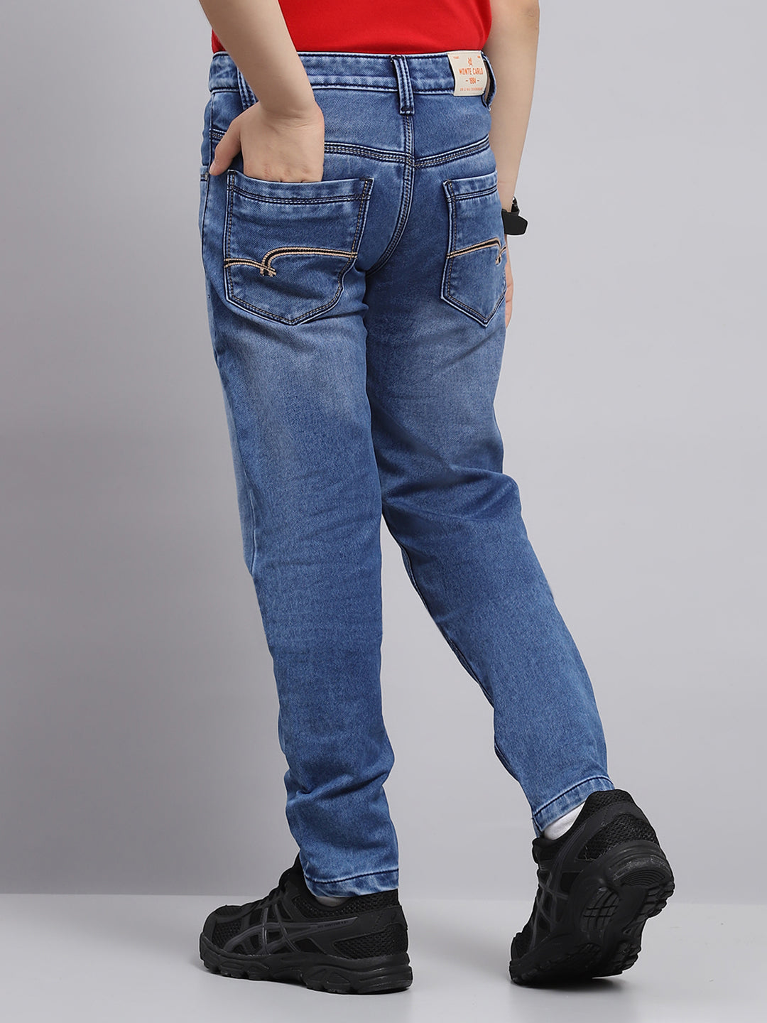 Boys Blue Solid Slim Fit Denim