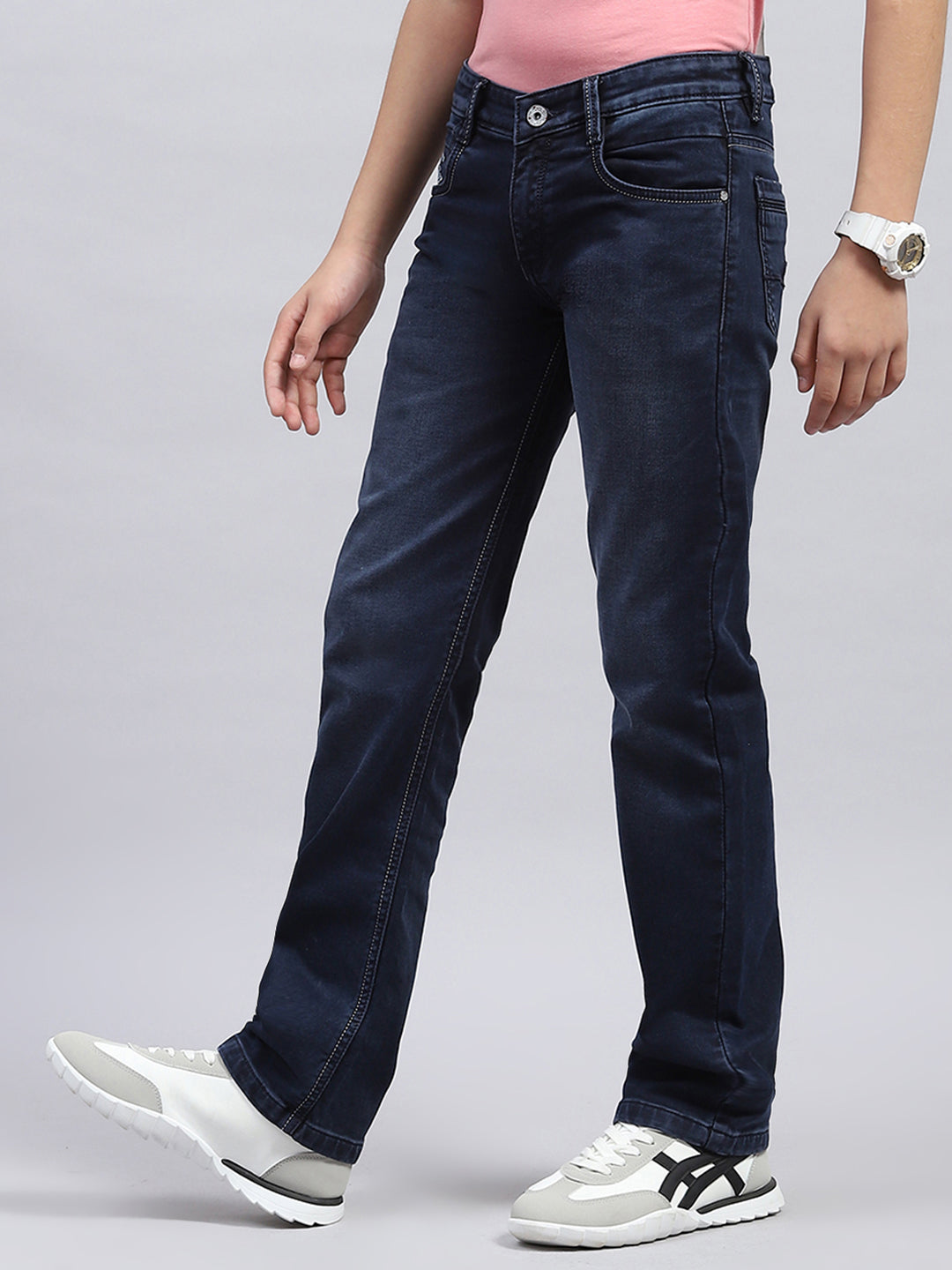Boys Dark Blue Light Wash Straight Fit Denim