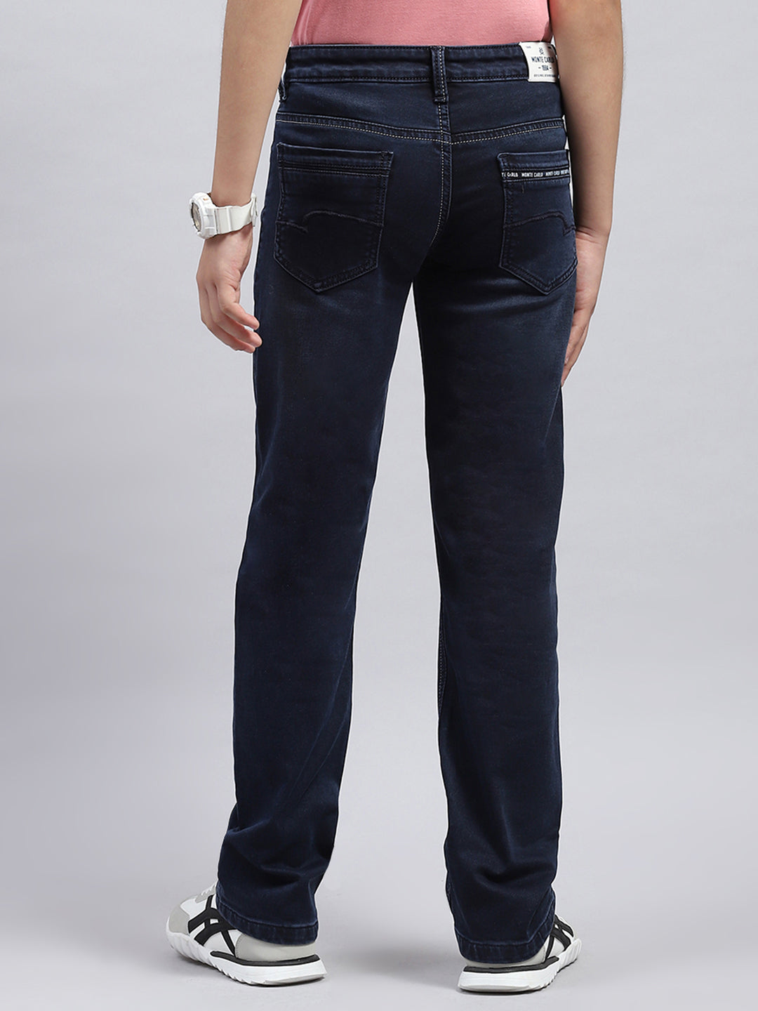 Boys Dark Blue Light Wash Straight Fit Denim