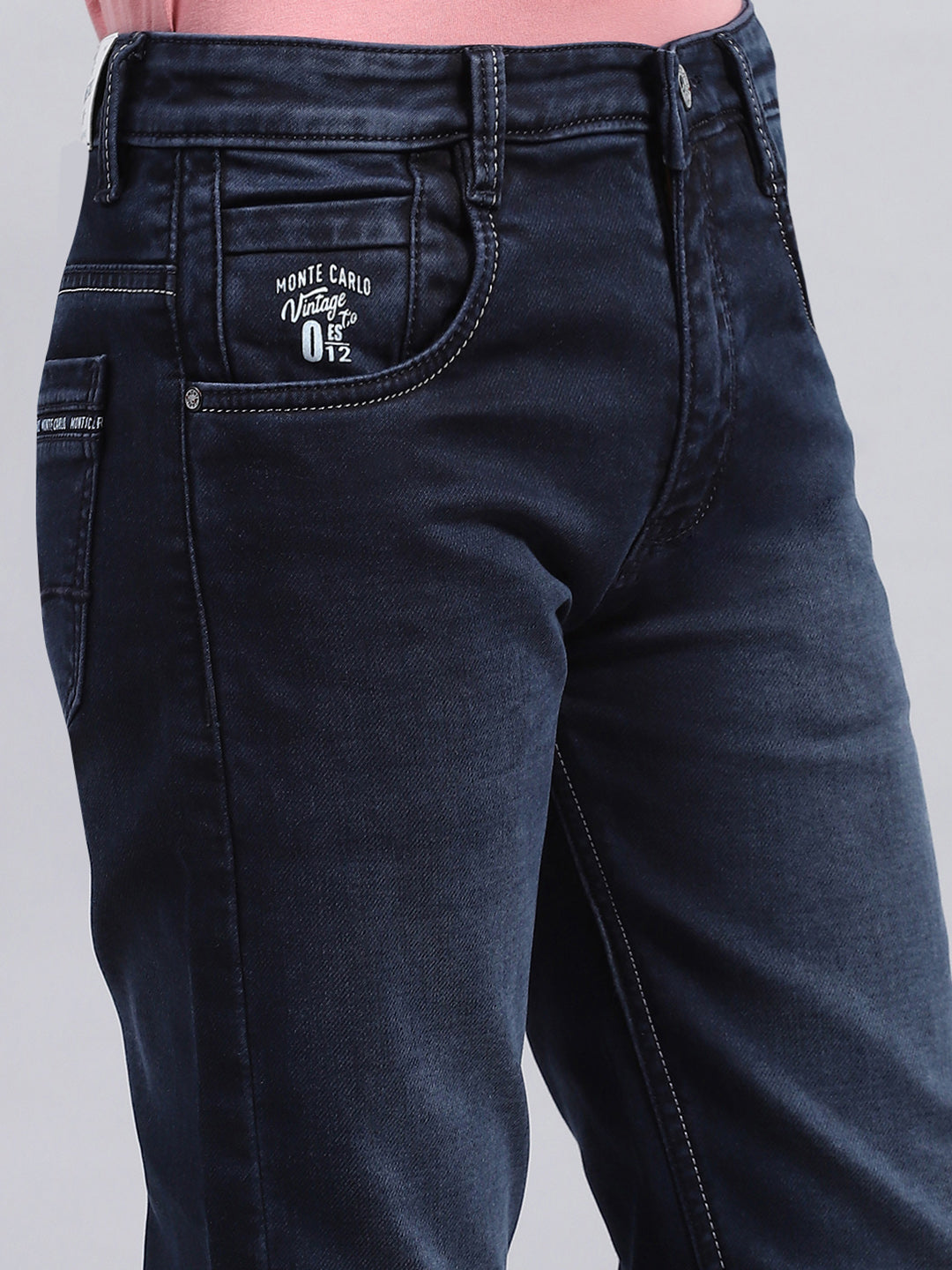 Boys Dark Blue Light Wash Straight Fit Denim