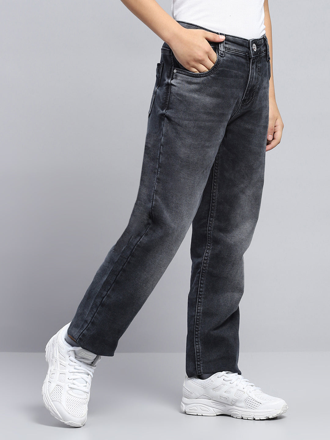 Boys Grey Light Wash Straight Fit Denim