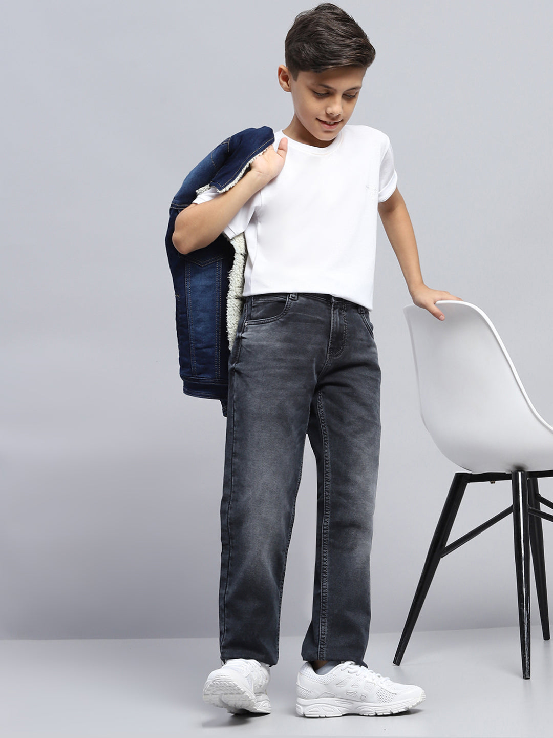 Boys Grey Light Wash Straight Fit Denim