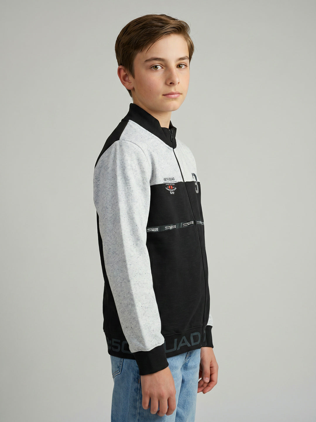 Boys Black Printed Turtle Neck Full Sleeve Sweatshirt