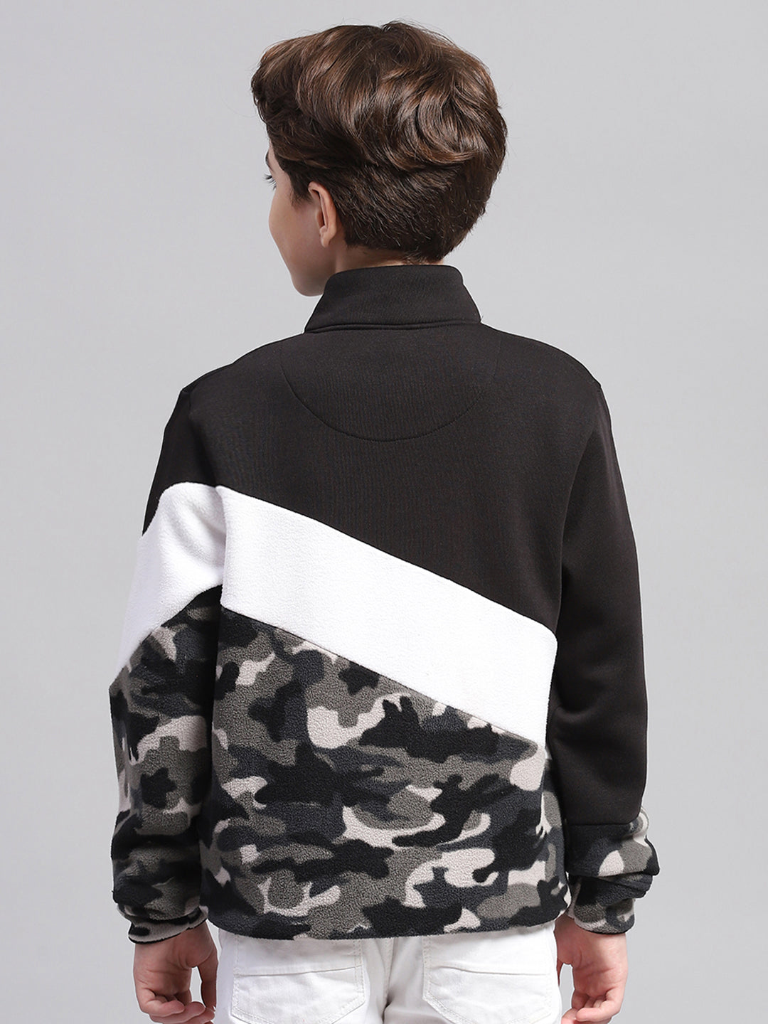 Boys Grey Printed Mock Neck Full Sleeve Sweatshirt