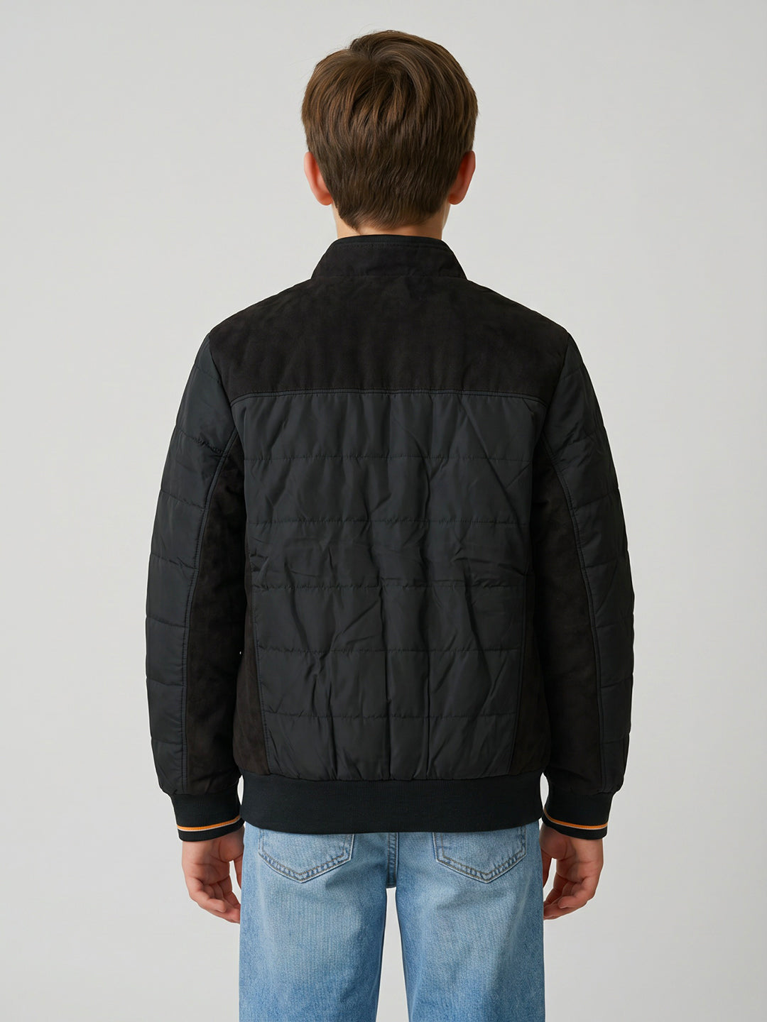 Boys Black Solid Turtle Neck Full Sleeve Bomber Jacket