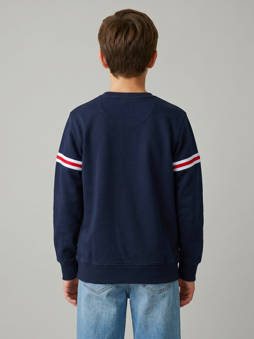 Boys Navy Blue Printed Round Neck Full Sleeve Sweatshirt