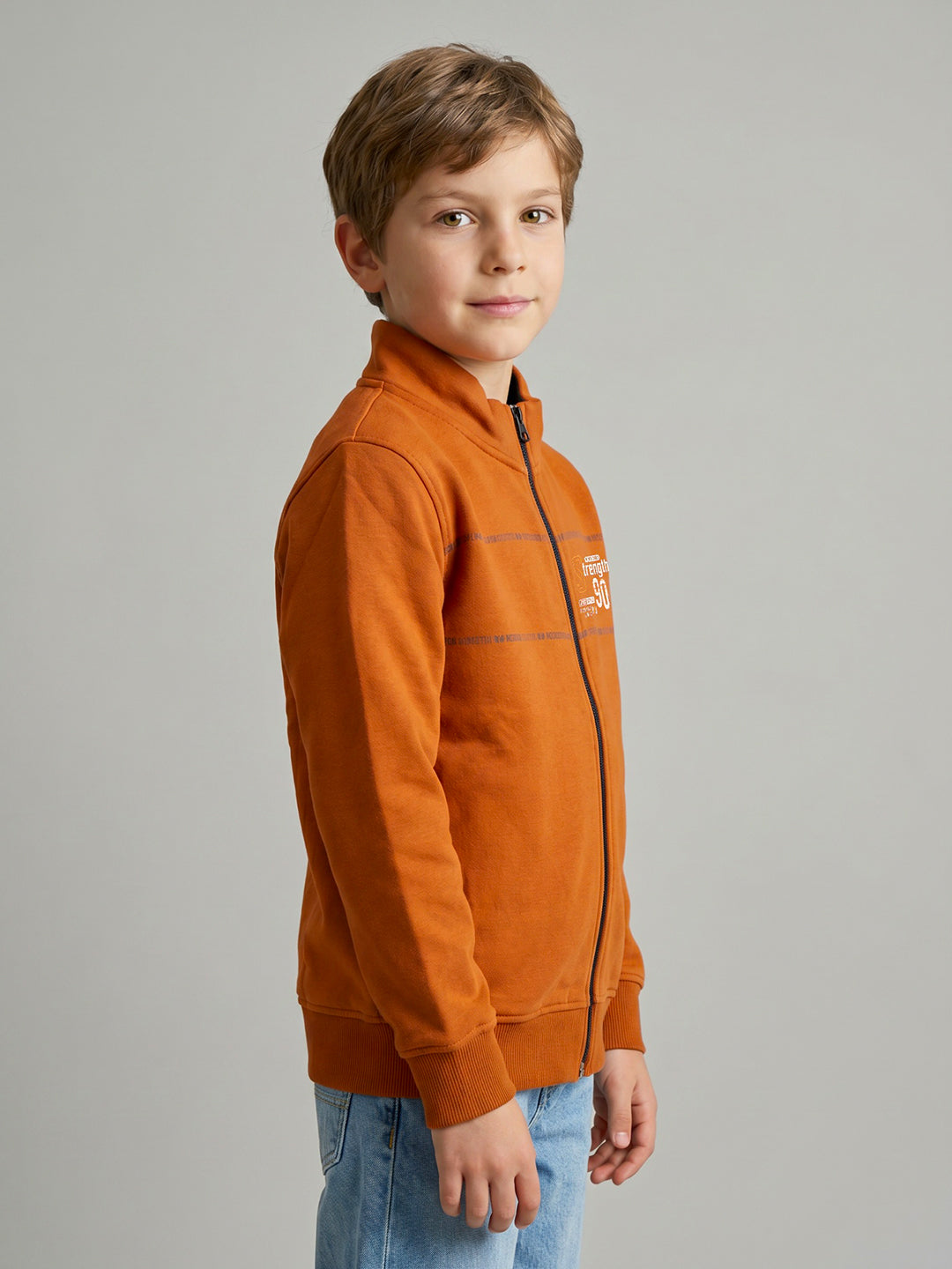 Boys Rust Printed Turtle Neck Full Sleeve Sweatshirt