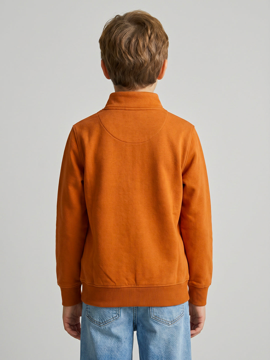 Boys Rust Printed Turtle Neck Full Sleeve Sweatshirt