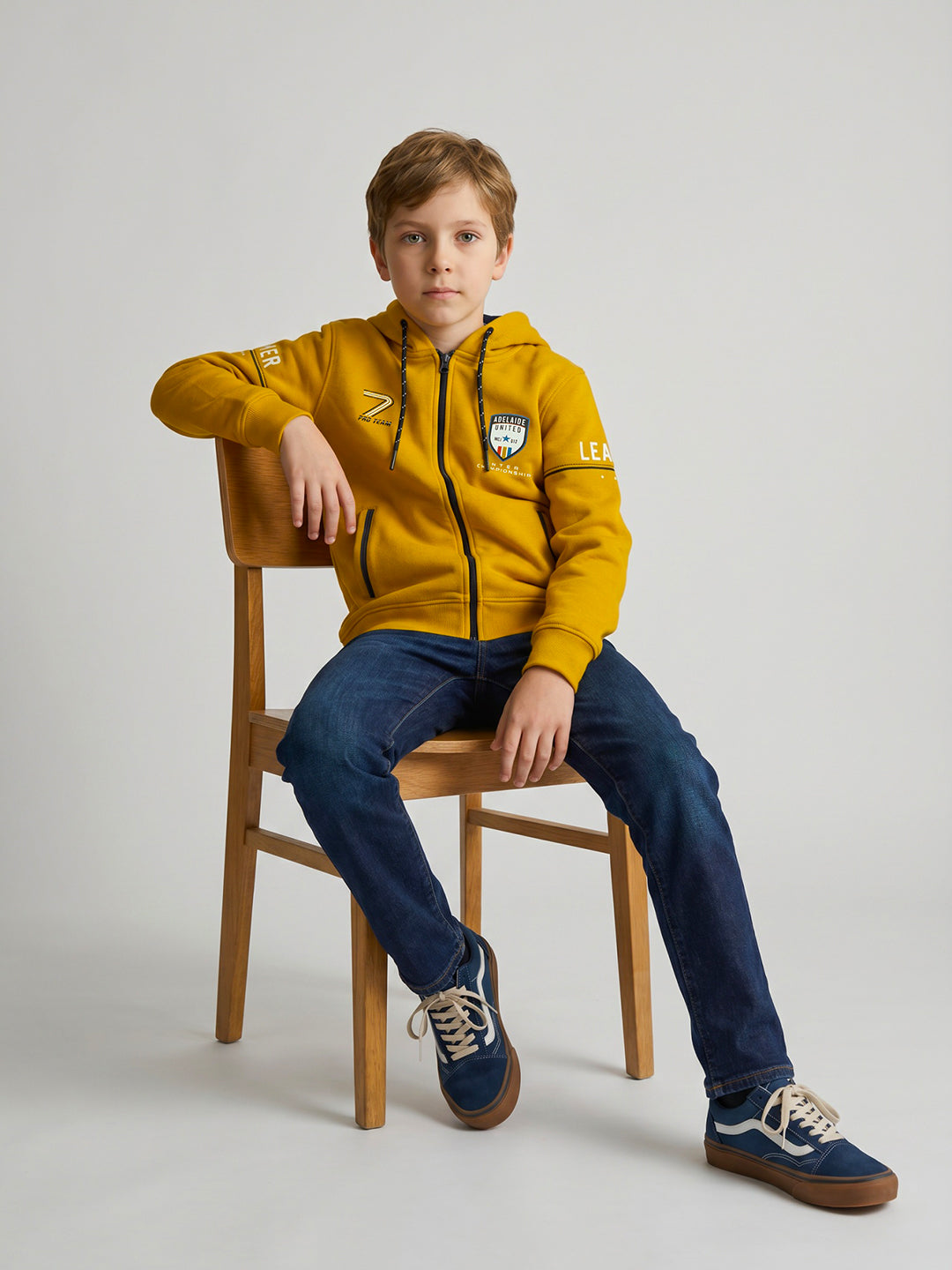 Boys Mustard Printed Collar Full Sleeve Sweatshirt