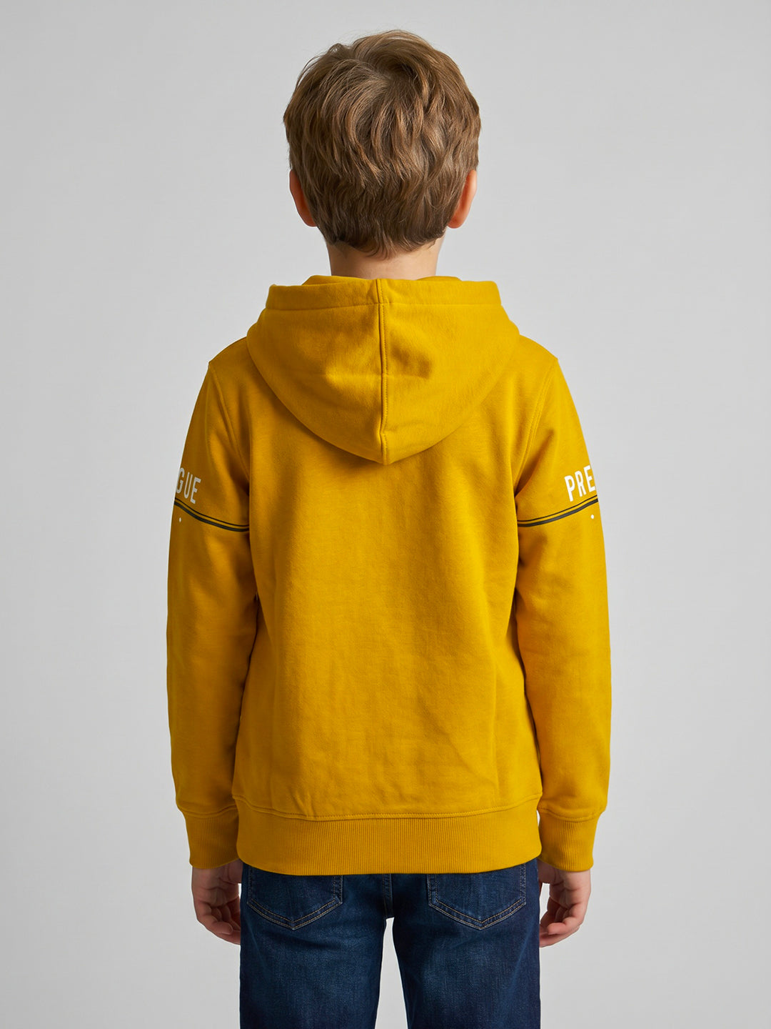Boys Mustard Printed Collar Full Sleeve Sweatshirt