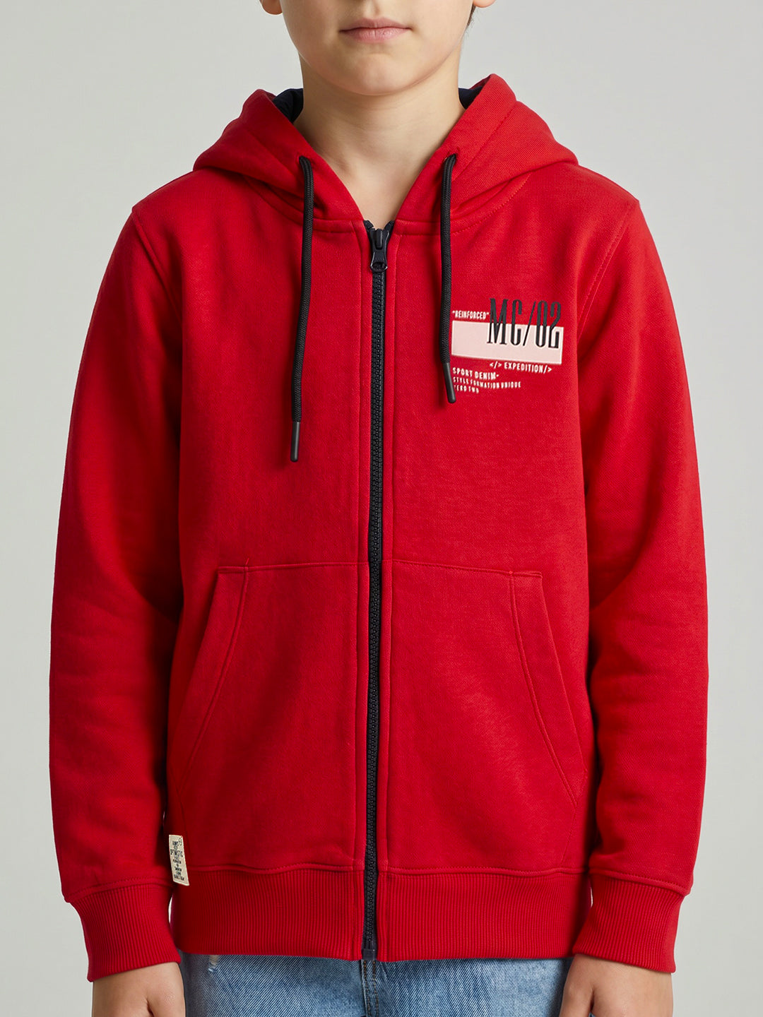 Boys Red Printed Collar Full Sleeve Sweatshirt