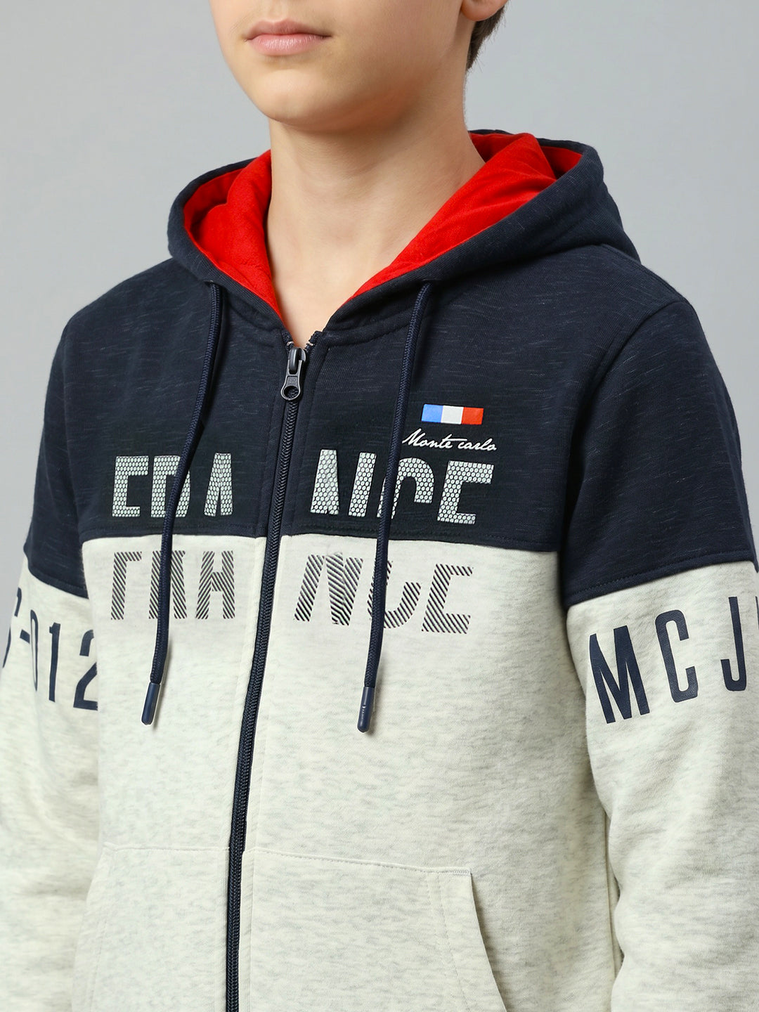 Boys Maroon & Grey Printed Collar Full Sleeve Sweatshirt