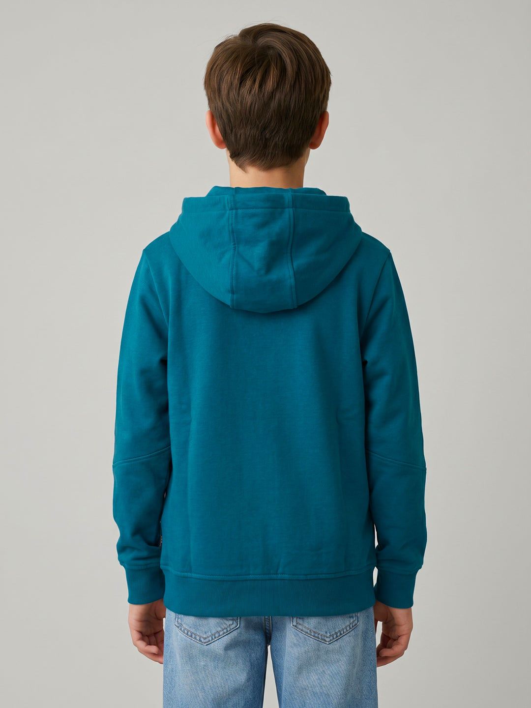 Boys Royal Blue Printed Hooded Full Sleeve Sweatshirt
