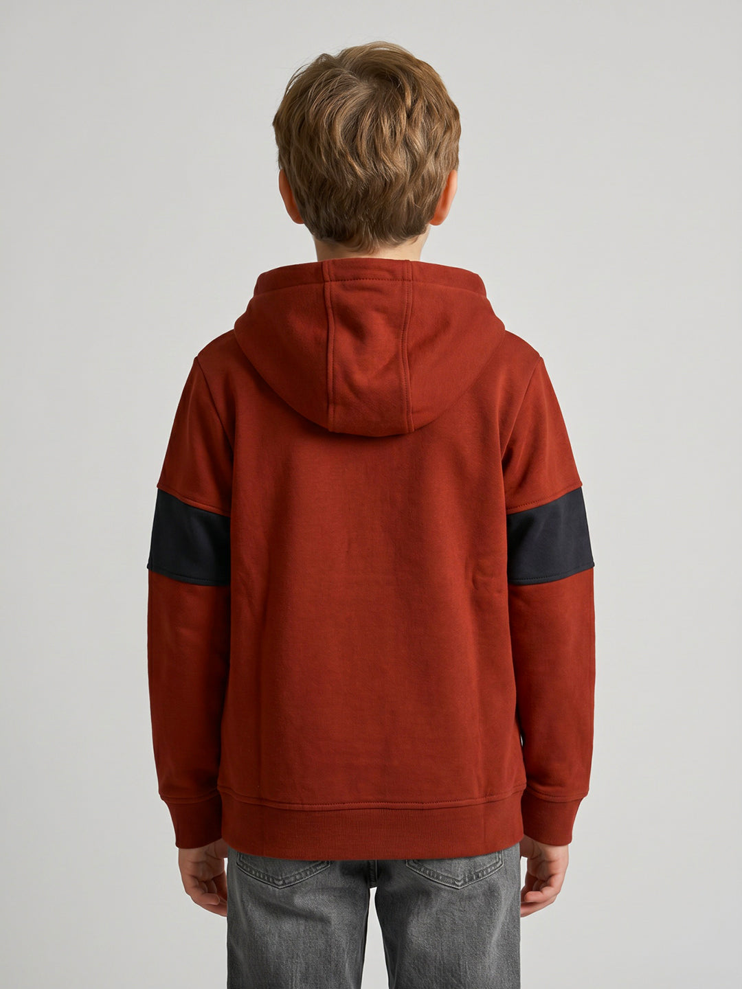Boys Rust Printed Hooded Full Sleeve Sweatshirt