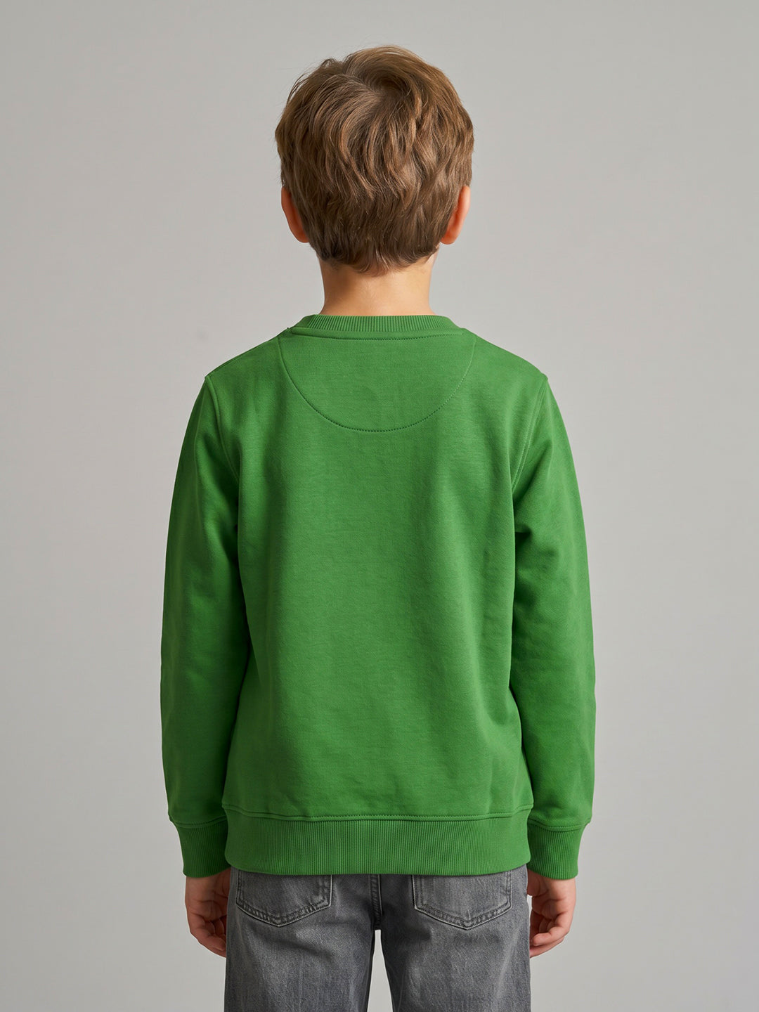 Boys Green Printed Round Neck Full Sleeve Sweatshirt
